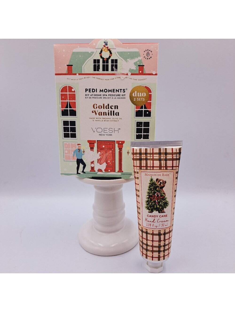 Holiday Pedi In A Box Golden Vanilla Duo Gift & Christmas Candy Cane Hand Cream